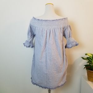 Love sam pinstripe off shoulder dress